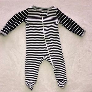0-3m striped footed onesie